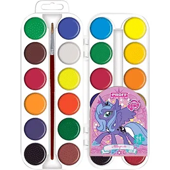 Краски акварельные 24цв «My little pony» медовые, п/у, кист., европодвес, Proff 229652 — 1