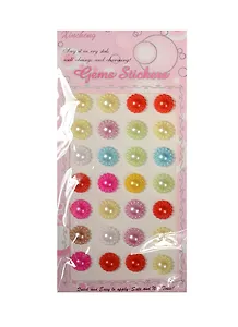 Наклейки цветки-полубусины, 32 шт, 1.2 см, микс цветов