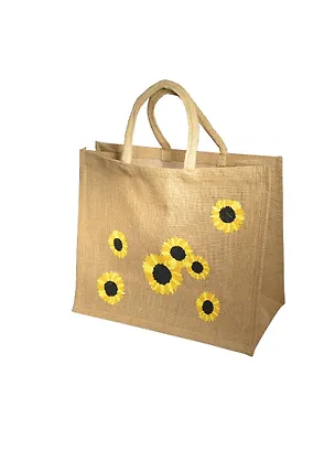 Джутовая сумка "Подсолнухи" 43x34x19 см, длина ручки- 36 см, PB1480 2373676