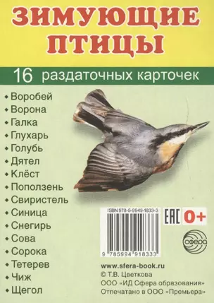 Зимующие птицы. 16 раздаточных карточек с текстом на русском и английском языках — 2614239 — 1