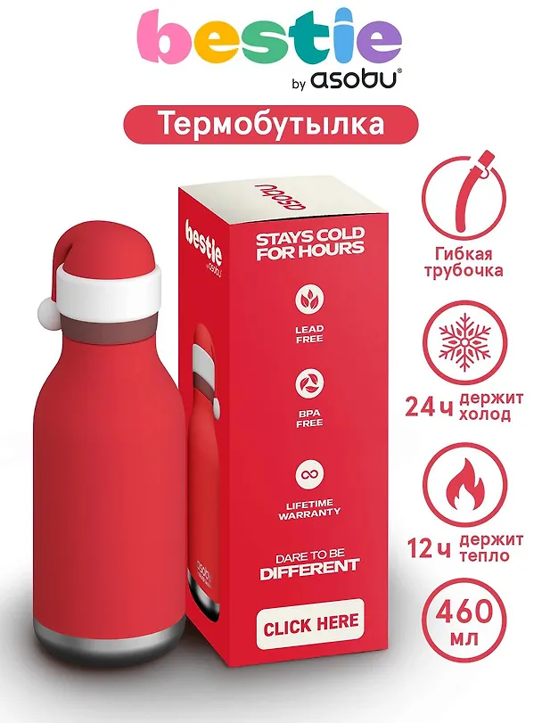 Бутылка для холодных и горячих напитков Asobu Bestie Holiday Санта (460 мл) (69771) 3140817 — 2