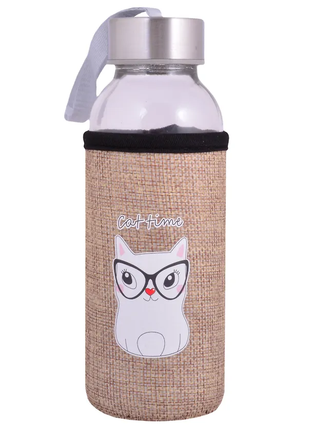 Бутылка в чехле джут Котик Cat time (стекло) (300мл) (12-7599-M300-037) 2852160 — 1
