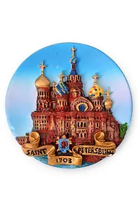 Сувенир, Акм, Магнит,"Спас-на-Крови", пластиковый, круглый