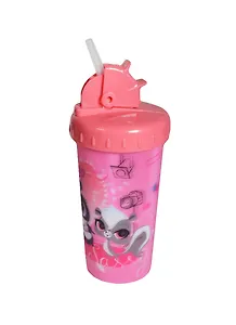Маленький зоомагазин Стакан с крышкой пластиковый стерео розовый (285мл)