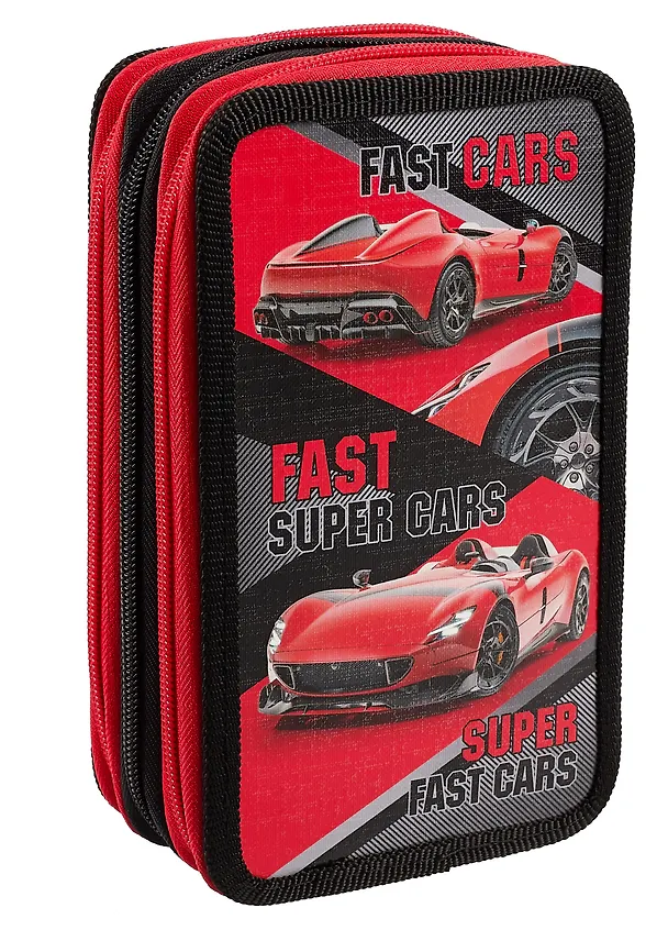 Пенал 3отд. "Red Car" 19*11см, молния, глянц.ламинация, таблица умножения, инд.уп. 3020391 — 3