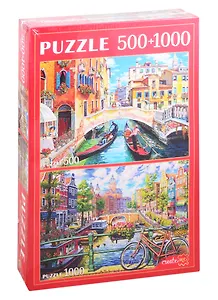Пазл Венеция и Амстердам Набор пазлов 2 в 1 (500+1000) Рыжий кот ХП500-1000-4484