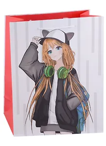 Пакет А4 32*26*12 "Аниме. Девочка в кепке-кошке" дет., бум.мат.ламинат