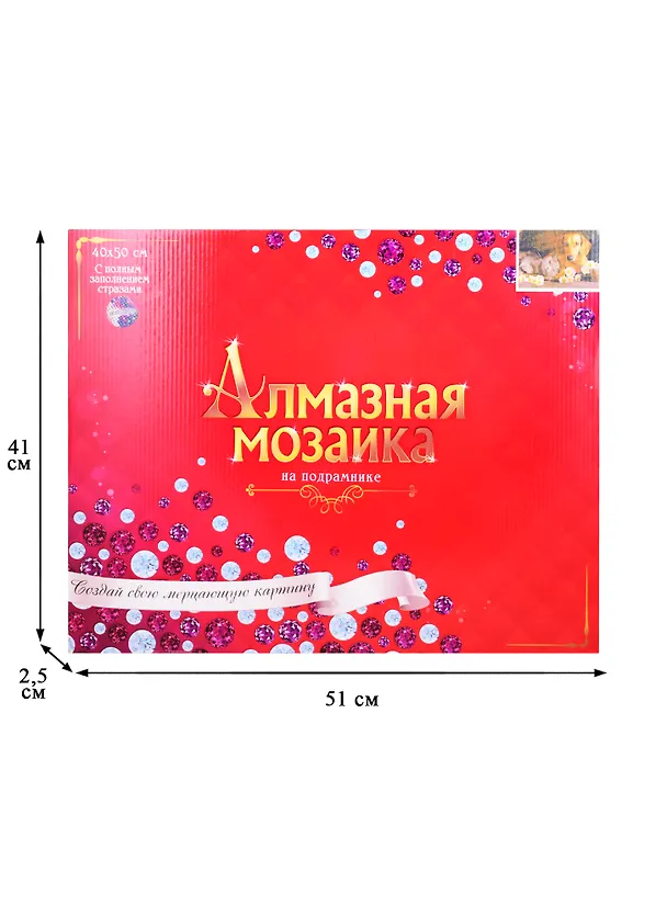 Алмазная мозаика (класс) Щенок и котенок с цветами (AC4054) (40х50см) (с подр., с полн.заполн.) (30цв) (Рыжий Кот) (6+) (коробка) 2837817 — 3