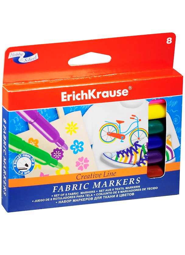 Фломастеры 08цв., для ткани, к/к, Erich Krause 242425 — 1