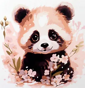 Холст с красками по номерам "Малыши-животные. Панда в цветах", 20 х 20 см