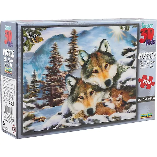 Пазл 100 Super 3D Kids Волчья гармония (31х23) (5+) (10558) (коробка) 2663679 — 1