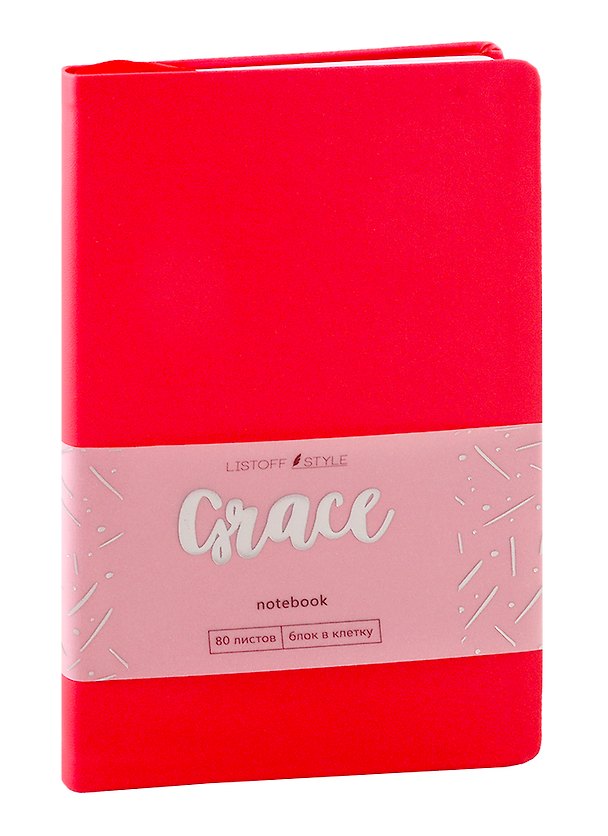 Записная книжка «Graсe» А6, 80 листов в клетку, коралловый, экокожа, Listoff 254377 — 1