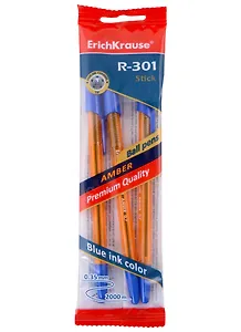 Ручки шариковые Erich Krause, R-301 Amber Stick, синие 0,7 мм 3 штуки