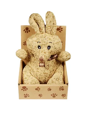 Зайка вязаный с бантиком темно-коричневый в крафт коробке (12-01570-С6) 2533375