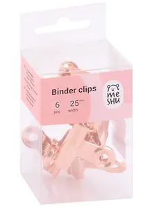 Зажимы для бумаг 25мм 6шт "Rose Gold" розовое золото., пл/уп, MESHU