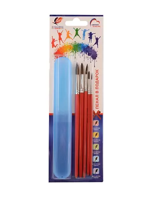 Кисти 5 штук, пони круглая №1, №2, №3, №4, №5 "Классика цвета"с пеналом, Луч 3106990