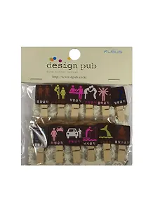 Прищепки декор. деревянные с веревкой Знаки (11007502) (3,5см) (12шт) (упаковка)