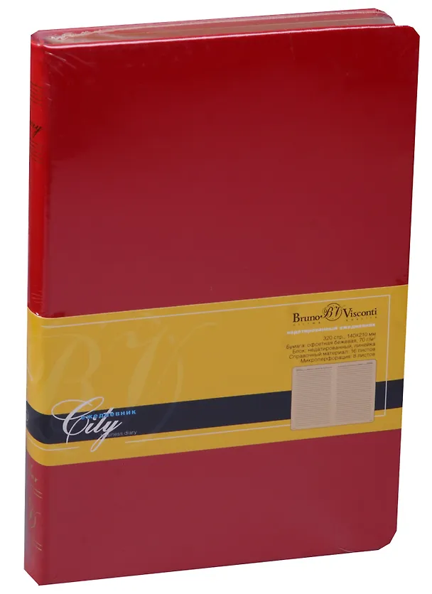 Ежедневник недат. А5 160л "CITY" красный, иск.кожа, золотой обрез, ляссе, Bruno Visconti 242702 — 3