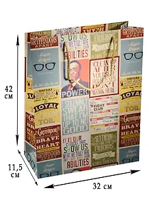 Пакет подарочный бумажный А3 32*42*11.5 "Плакаты", нейтр., мат. ламинат, Kairui