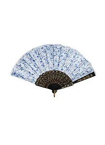 Веер голубой (пластик и ткань) (23см) (102956)