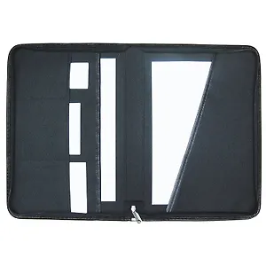 Папка деловая А4 кожзам, черная люкс, молния, карманы, Канцбург