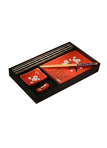 Набор для суши подарочный на 1 персону (соусник, блюдо, подставка д/палочек,салфетка, палочки) (31-202)