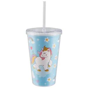 Стакан пластиковый с трубочкой Единороги с золотой гривой (500 мл) (12-06646-127912)