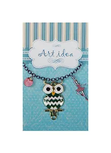 Кулон желтый Совы с эмалью микс цветов (QA-6841) (3,4см) (упаковка)