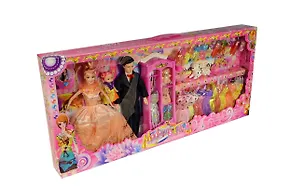 Куклы семья 3 шт (8899C) (B970364) (19 платьев мебель и аксессуары) (коробка) 2395022