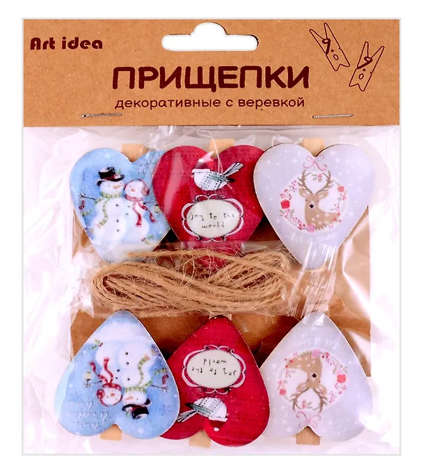 Прищепки декоративные с веревкой 6 шт 3042085 — 3