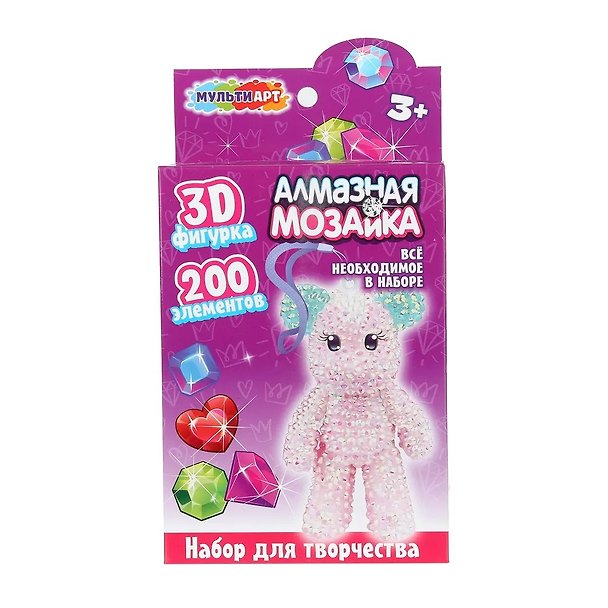 Набор для творчества MultiArt. Фигурка-брелок алмазной мозаикой «мишка» 3128630 — 1