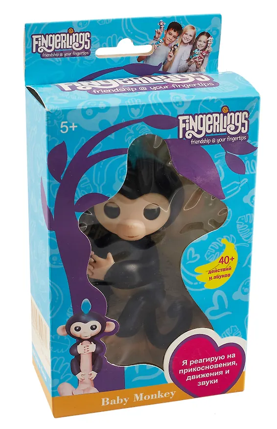 Интерактивная игрушка Ручная обезьянка Fingerlings Финн (чёрная) 12см 341858 — 2