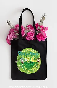 Сумка-шоппер. Рик и Морти (черная, 38х43 см, длина ручек 58 см)