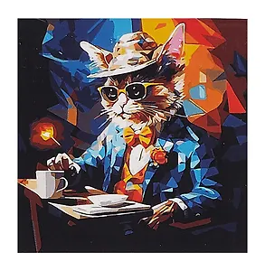 Холст с красками по номерам в коробке "Стильные животные". Важный кот в шляпе 30х30, 20 цветов
