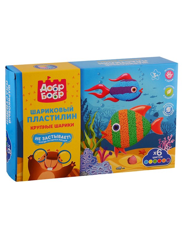 Шариковый пластилин «Крупные шарики», 6 цветов, ДобрБобр 2755257 — 1