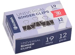 Зажимы для бумаг 19мм 12шт черные, к/к, Глобус