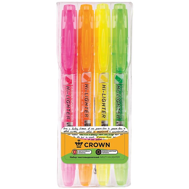 Текстовыделители 4 цвета 4 мм, Crown 218326 — 1