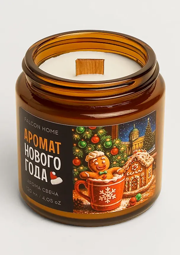 Свеча ароматическая новогодняя Пряник (120мл) (FH043) 3135292 — 2