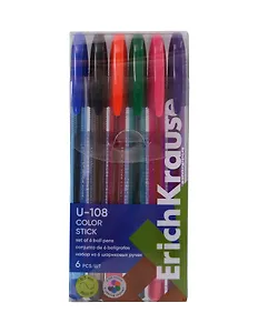 Ручки шариковые синие 06шт "U-108 Stick Color" 1,0мм, подвес, ErichKrause