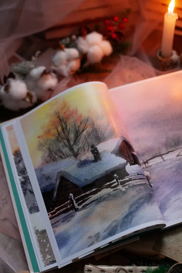 Книга Акварельные сезоны: Чародейка-зима. Рисуем искристый иней, новогодние огни и винтажные открытки (Елена Власова) — 8