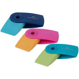 Ластик "Sleeve Mini" выдвижной, пластиковый футляр, син.,роз.,голуб,, Faber-Castell
