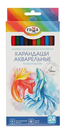 Карандаши акварельные 24цв "Классические" с кистью, к/к, Гамма — 3020814 — 1