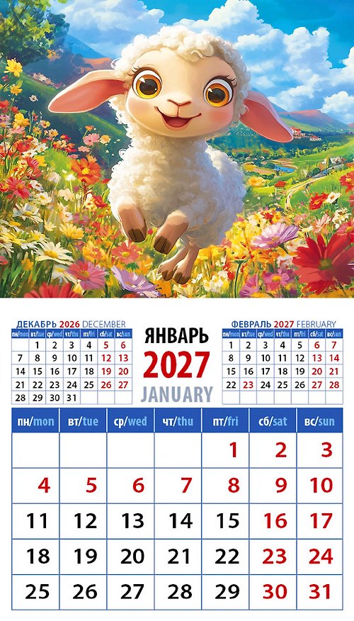 Календарь 2027г 94*167 «Год овцы. Чудесный малыш» на магните 3169597 — 1