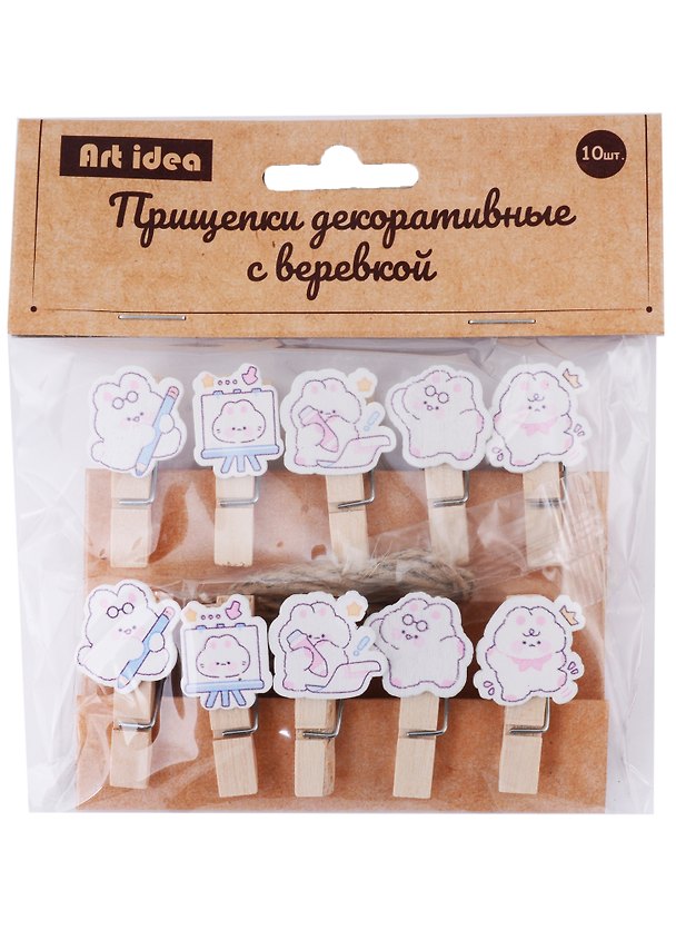 Прищепки декоративные с верёвкой «Пушистые зайки», 10 штук, Art idea 2943079 — 1