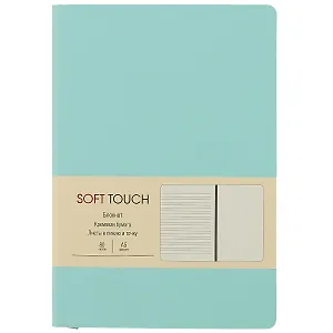 Книга для записей А5 80л "Soft Touch. Весенний мятный" иск.кожа, инт.обл., лин., тчк., нелин., ляссе, инд.уп.