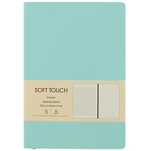 Книга для записей А5 80л "Soft Touch. Весенний мятный" иск.кожа, инт.обл., лин., тчк., нелин., ляссе, инд.уп. 262428