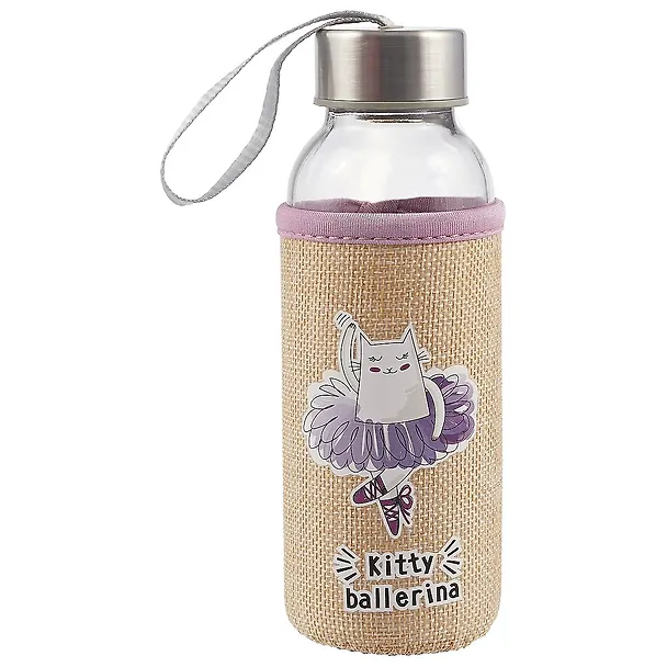 Бутылка в чехле джут Kitty ballerina (стекло) (300мл) 2659736 — 1