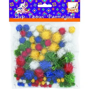 ACTION! Fancy Помпоны блестящие d=0,6 см, 1,2 см, 1,8 см, 100 шт., в блист. FD020016 2388301