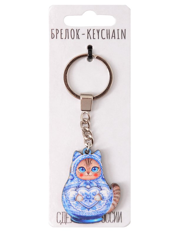 Брелок Матрёшка кошка Гжель (3х5) (дерево) (Б108) 3181044 — 1