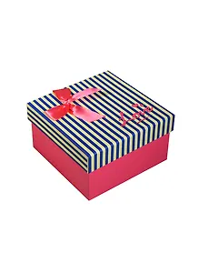 Коробка подарочная 11*11*6,5см, декор. бант, полоска, фуксия, картон, Хансибэг